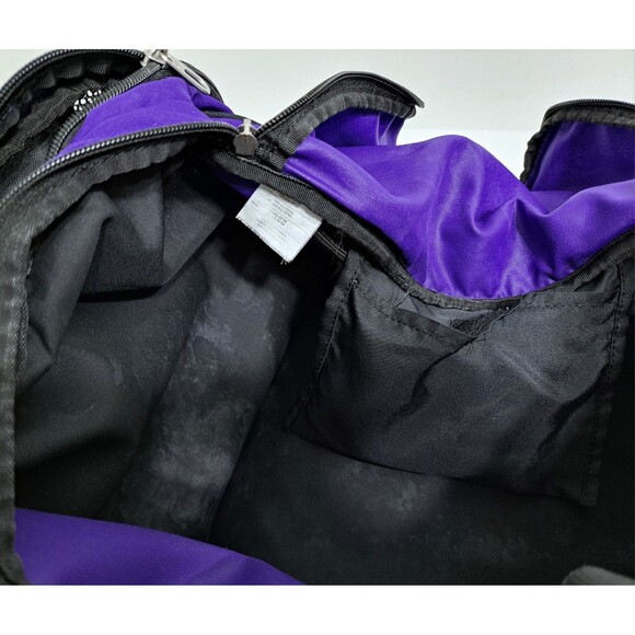 Nike Gym Duffle Bag Shoulder Strap Swoosh Purple Black Carry On Travel Overnight - Picture 4 of 8